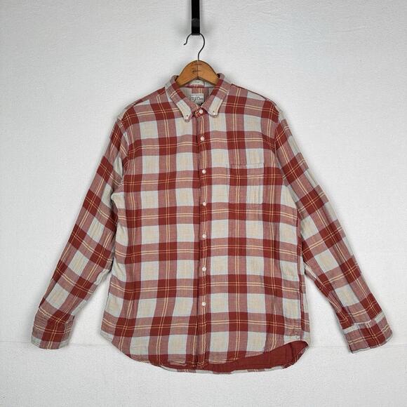 J. Crew Other - J.Crew Shirt Men’s L Double Weave Slim Fit Plaid Shirt Burnt Orange Red